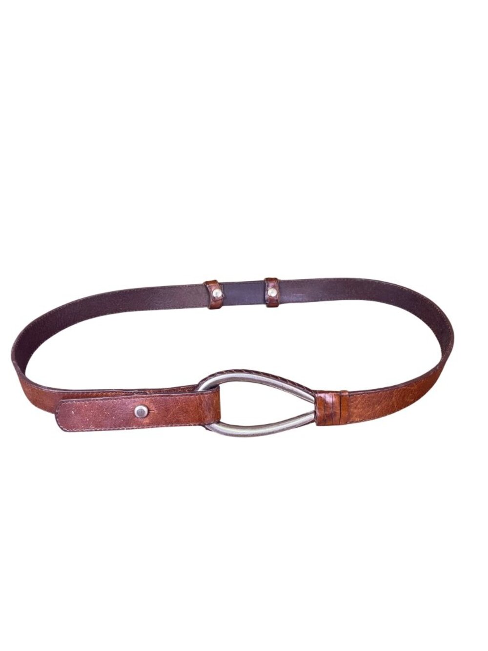 Brown Leather Womens Belt With Silver Oval Buckle Adjustable Rustic Fashion Acce